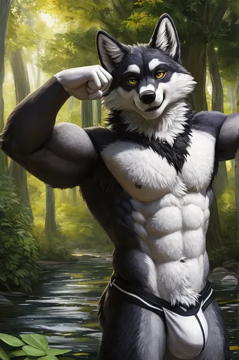 [Hokkaido Wolf], [Uploaded to e621.net; (Foxovh), (Pixelsketcher), (mayosplash)], ((masterpiece)), ((solo portrait)), ((full body)), ((furry; anthro canine)), ((detailed fur)), ((raytracing)), ((detailed shading)), ((beautiful 3D art)), {(male anthro wolf;...