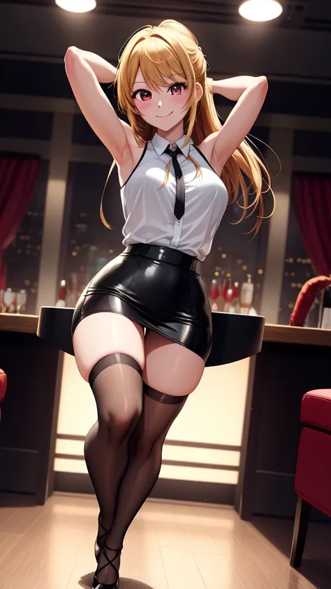 anime, beautiful face, highly detailed face, 2 accurate legs detailed eyes, highly detailed background, perfect lighting, accurate arms, accurate hands, accurate fingers, beautiful blonde hair, full body, 1girl, solo, ruby hoshino, oshi no ko, indoors, det...