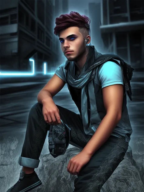 Change background cyberpunk handsome boy, realistic face, 8k, ultra realistic,