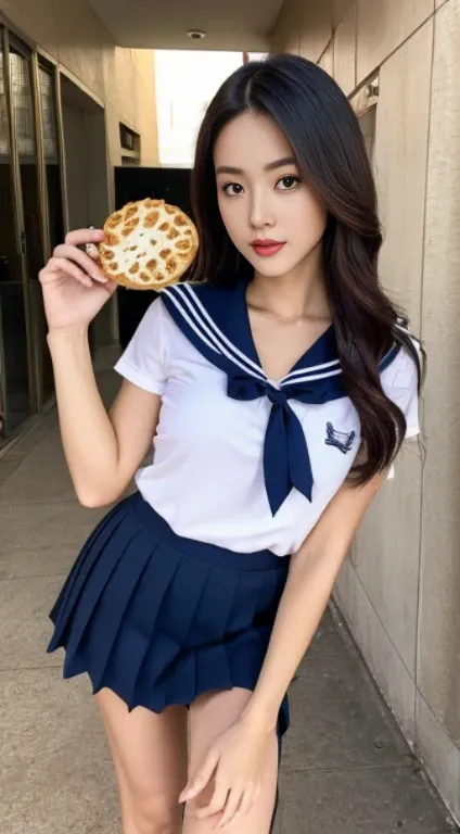 correct anatomy，（best quality，8K，32K，master piece，hyper hd：1.3），Snack street，attractive Japanese woman，（different angles，Different costumes，seven doppelganger photos：1.1），One woman，（medium breasts：1.1），perfect body，（sailor shirt,pleated skirt：1.3），super de...