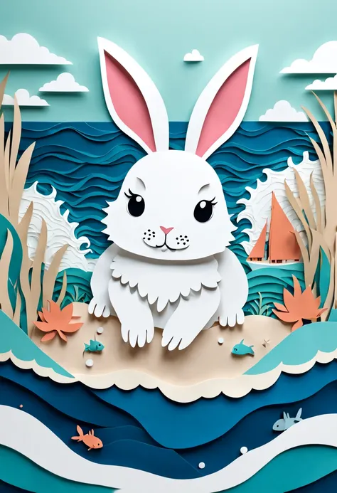 My Bunny Lies Over the Sea, in papercut craft art style