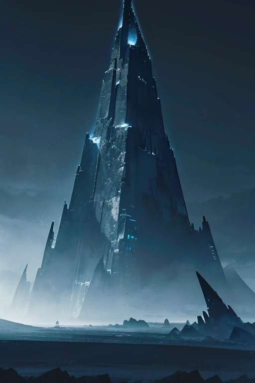 concept art, science-fiction, dark and foreboding atmosphere, (no person:2), fractal landscape, regularly spaced tall spires, black star-scape above, (no nebulae), (no sunlight), (no clouds), (low light:2), ultra-detailed, HD anime