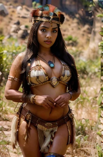 beautiful gorgeous glorious chubby bollywood actress, standing in tribe, in attractive tribal queen outfit, pretty face, beautiful glorious face, very fine face details, necklace, tribal queen crown, bright eyes, brown lipstick, thin nose, burgundy long we...