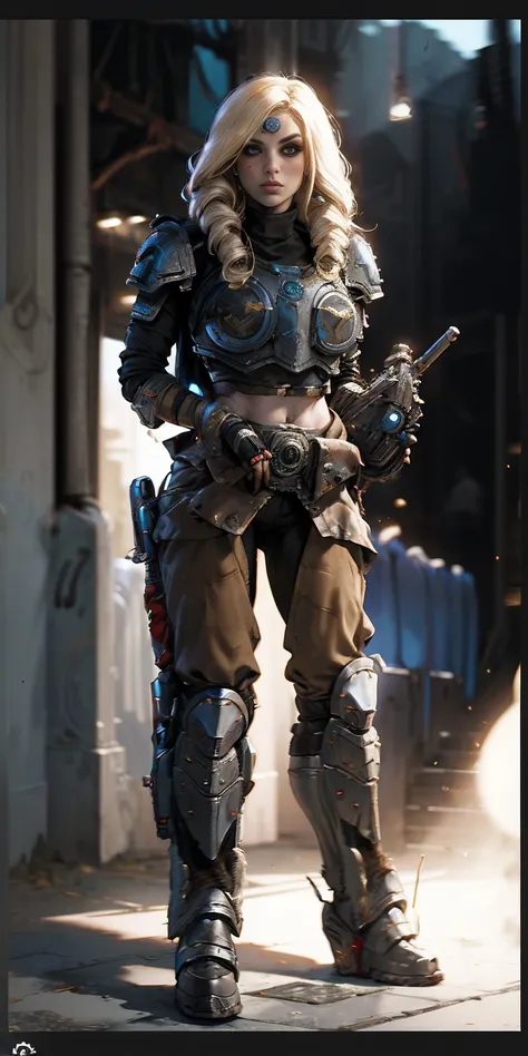 female warrior, warhammer sororita, Warhammer 40000: Boltgun, full body, ready for combat