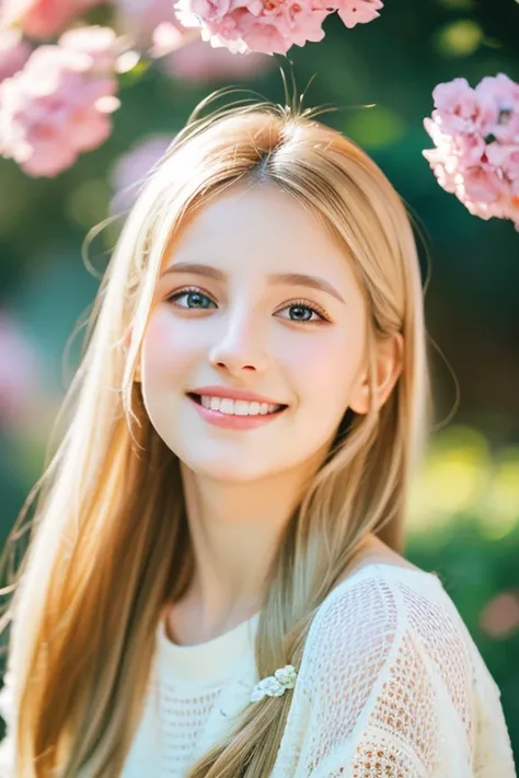 (Best quality,4K,A high resolution,Realistic:1.2),A girl with blonde hair,Beautiful detailed eyes,beautiful detailed lips,long eyelasher,Porcelain skin,Natural beauty,The appearance is soft and elegant,A bright and lively smile,Korean girl,fashionable atti...