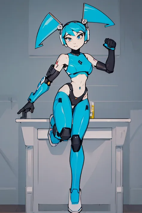 jenny wakerman, android, blue hair, jenny(xj9), android, robot, robot parts, robot girl, robot parts