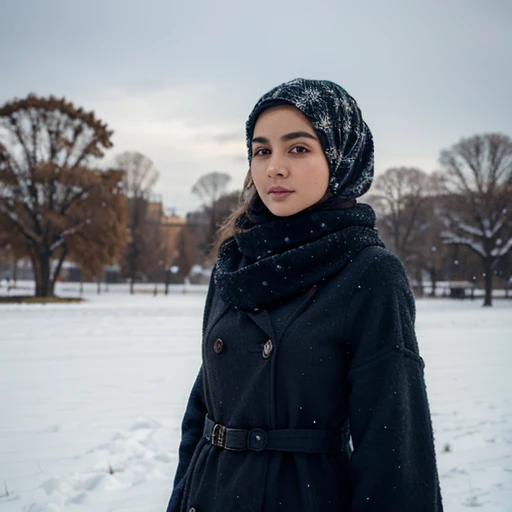 A musilm girl wearing winter dress fully covered up 