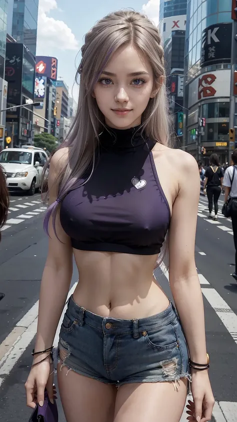 22 year old white female、Hair color is a gradation of brown and purple、Indigo also eyes、long hair、straight hair、setting hair、accessories on wrist、I&#39;m wearing a choker、skin is smooth、smile、Slender but muscular body、My heart is pounding、My abs are cracke...