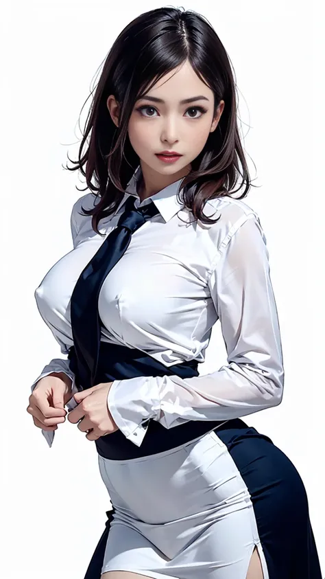 In the summer of Japan, (White blouse with transparent black underwear), (tight navy long skirt:1.3), Natural straight semi-long hair, (brown hair:1.6, Carelessly styled hairstyle), ((The corners of the eyes are drooping:1.5)), break a masterpiece, highest...