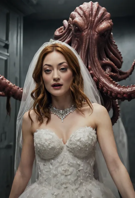 ((((emmy rossum katherine mcnamara and olivia wilde in wedding dress)))), ((deepthroated by big tentacles)), views upwards to a ...