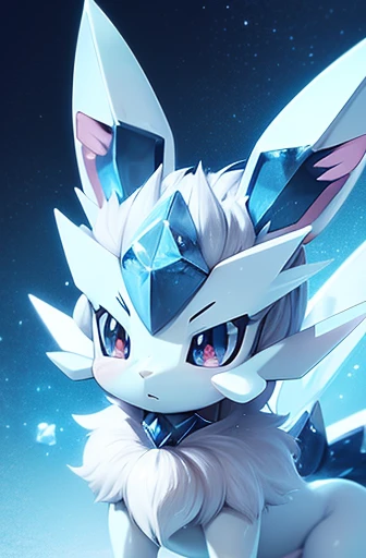 ((a Glaceon pokemon)), (ice and frezon attributes), ((frontal face)), ((round eyes)), small and cute, (bright and clear eye), Cute little animals Furry, anime, contemporary art, anime style, masterpiece, best quality, highres, super detail, anatomically co...