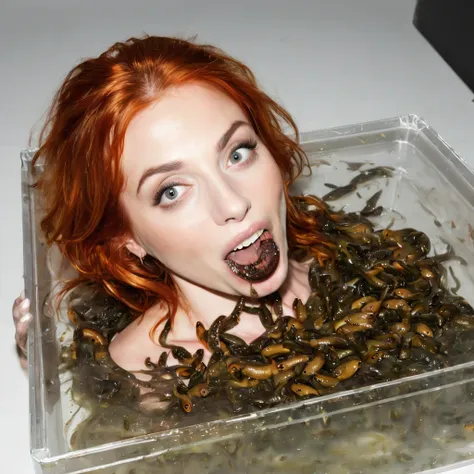 (((hot white woman in a clear box full of slugs))), (((orgasm))) (((tounge out))), (((mouthful of slugs ))), (((slime in mouth))...