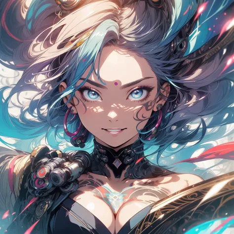 (((highest quality))),(((detailed eyes))),(((32k))),(1 girl),hair,(tattoo),(cyber punk),kimono,((Luxurious and gorgeous)),Shiny skin,earrings,flashy,((Super beautiful woman)),(perfect face),Japanese sword,ultimate texture,official art,Ukiyo-e,stylish,photo...