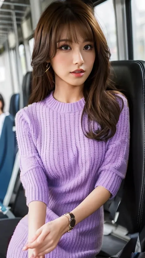 woman wearing lilac sweater dress