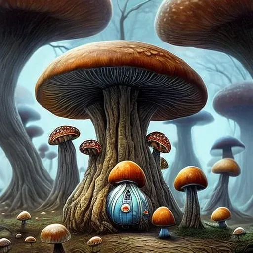 mushrooms and gnomes are gathered around a mushroom like structure, cubensis, rob mcnaughton, fungal god, by Joe Fenton, mycologist, symmetrical epic fantasy art, by David B. Mattingly, official artwork, magic mushrooms, magic mushroom, by Brian Despain, w...