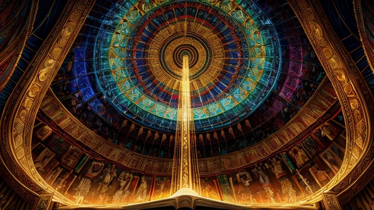 "An epic tapestry of redemption with intertwined threads representing different biblical stories. Highlight magnificent colors and points of light, evoking a grand tone."