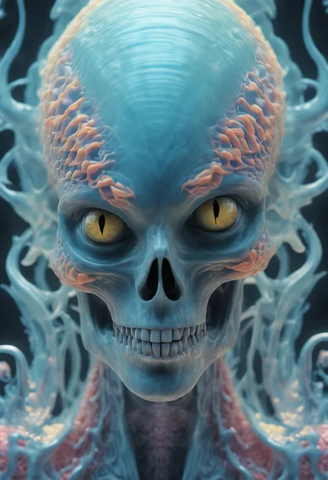 close-up portrait ribcagel. Alien skull , nautilus, hortensia, betta fish, bioluminiscent creatures, intricate artwork . octane render, trending on artstation,t symmetrical artwork. cinematic, hyper realism, high detail, octane render, 32k, vibrant colors,...