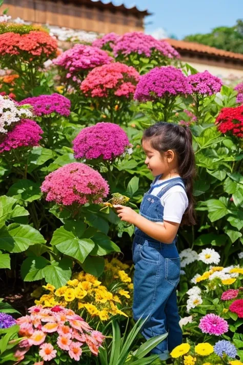 em um jardim exuberante e repleto de cores vibrantes, a gardening enthusiast dedicates himself to creating a unique floral arran...