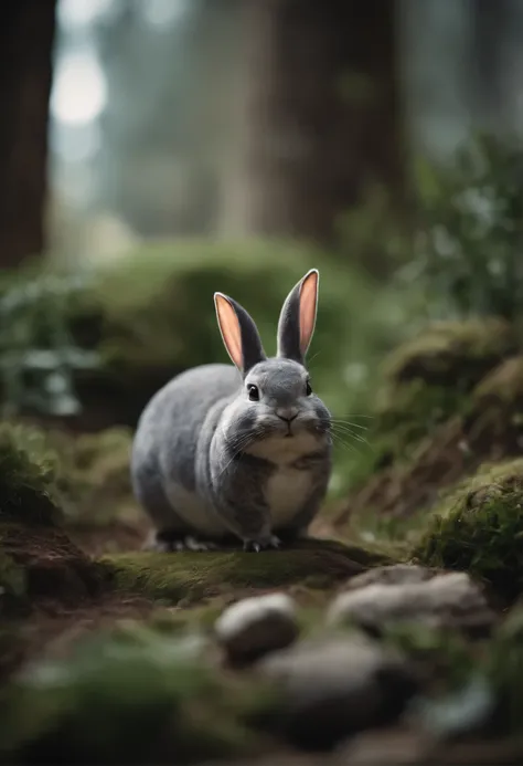 here is a small animal, standing on a stone, happy big chungus, big chungus, big chungus meme, chinchilla animal, smear, with pointed ears, Fat beetles owl, big chungus boss, It looks very stupid, Half a rabbit, Real life Totoro