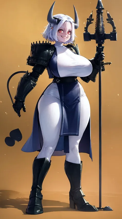 nun, demon girl, walking, , warpriesstes, silver hair, short hair, sacred gauntlets, long ski, cute smile, pure smile, love smile,,veillong skirt, pantyhose, staff holding, armor, gloves, standing, full body,sharpteeth,standing, full body, happy, joyfull