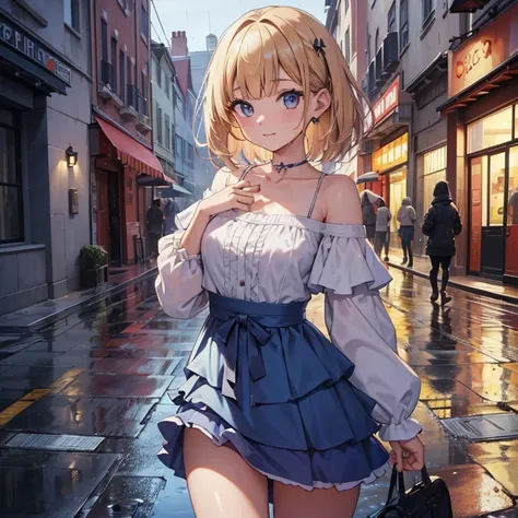 ((highest quality, 8K, masterpiece:1.3)), concentrated:1.2, perfect body beauty:1.4, buttocks:1.2, ((layered haircut, chest:1.2)), (wet clothes:1.1) , (rain, street:1.3), bandeau dress: 1.1, Highly detailed face and skin texture, fine eyes, double eyelid, ...