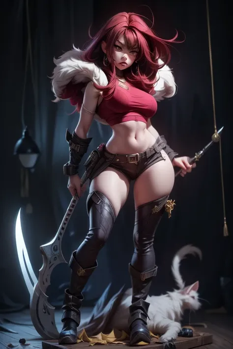 anime,female warrior,barbarian,bright,high contrast,medium red hair,fur coat,boots,furs,bone necklace,muscular,wide hips,large breasts,boots,(best quality,4k,8k,highres,masterpiece:1.2),ultra-detailed,(realistic,photorealistic,photo-realistic:1.37),HDR,UHD...