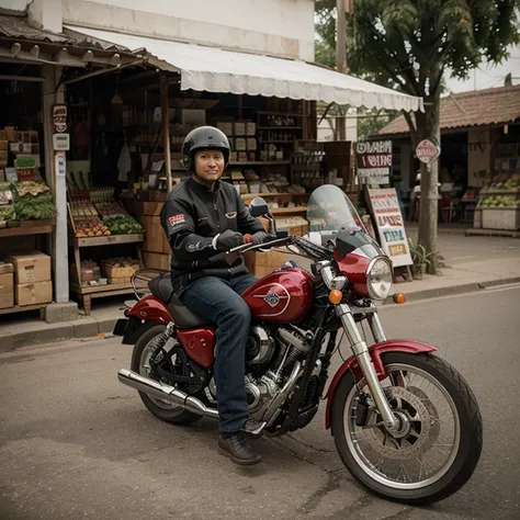 Village Guy from Indonesia use motorcycle to go to the market in town