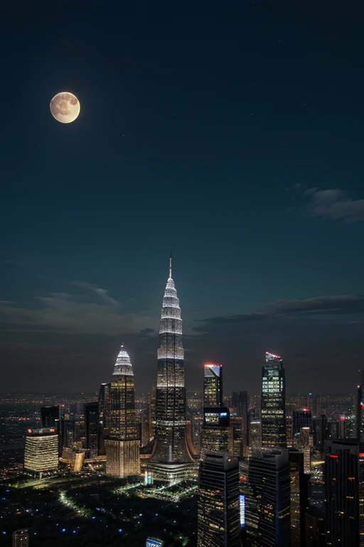 night time fullmoon with texture , background KLCC city life night  ultra realistic 