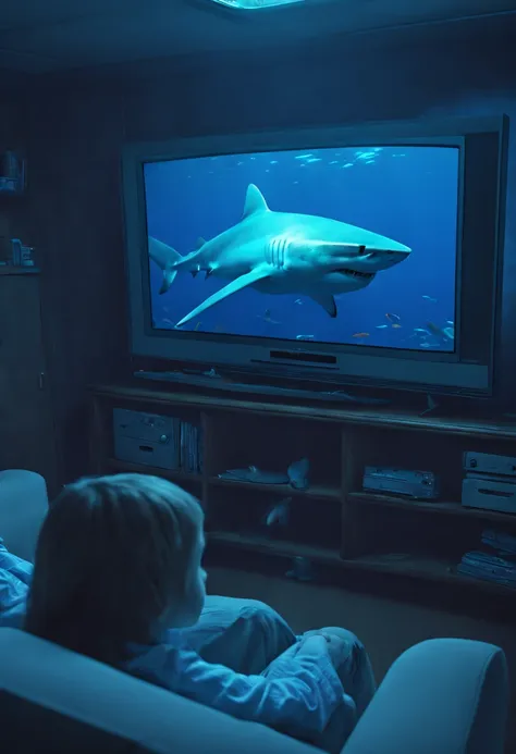 a shark, watching tv undersea, best quality, masterpiece, 8k