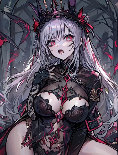 The zombie queen wears black stockings，And her revealing clothes show off the perfect figure of the zombie queen，Huge exposed。