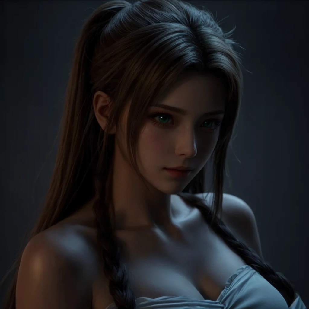 "AERITH" (best quality,4k,highres,masterpiece:1.2),ultra-detailed,realistic,portrait,Aerith,[Final Fantasy 7 Remake],beautiful detailed eyes,perfect face,detailed lips,symmetry,delicate face,delicate body,perfect body,physically-based rendering,vivid color...