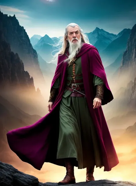 In this model shoot style scene, You can imagine a panoramic photo of Gandalf casting a spell。The graphics are intricate and highly detailed，A world full of drama and fantasy。Model is in a great location，The background environment can highlight her beauty ...