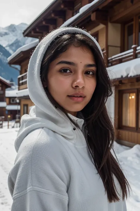 “A young Indian woman, 18 or 19 years old, in the Swiss Alps, she is about 1.60m tall and wears a slightly fitted winter outfit.”

(best quality,4k,8k,highres,masterpiece:1.2),ultra-detailed,(realistic,photorealistic,photo-realistic:1.37), HDR, UHD, studio...