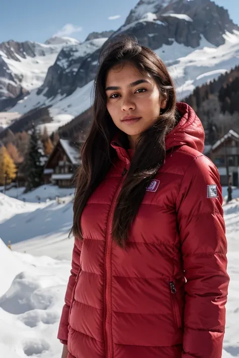 “A young Indian woman, 18 or 19 years old, in the Swiss Alps, she is about 1.60m tall and wears a slightly fitted winter outfit.”

(best quality,4k,8k,highres,masterpiece:1.2),ultra-detailed,(realistic,photorealistic,photo-realistic:1.37), HDR, UHD, studio...