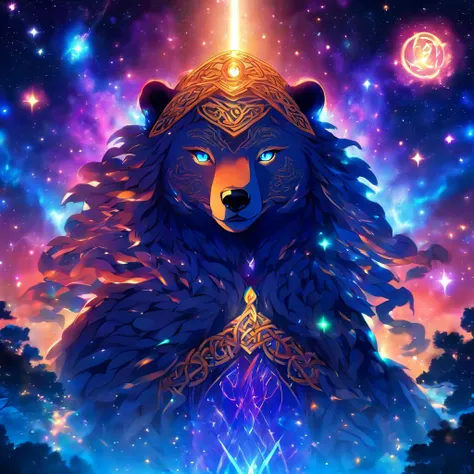 Celtic Goddess Andarta whom is a great and powerful bear and behind her is the great glorious cosmos