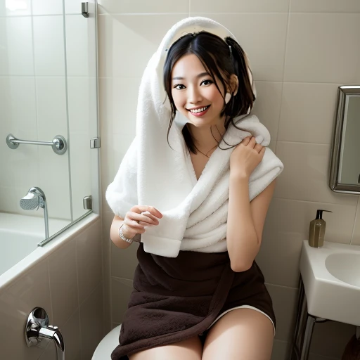 White bath towel、Enveloping the body、girl１people、Bathroom