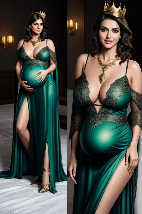 (Photorealistic), masterpiece, best quality, photorealistic, 8k raw photo, a A  high res render of a desi pregnant woman of 30s sexy, busty, perfect hip sexy busty thighs , covering breasts with hands, looking at the viewer , side profile, sexy and  highly...