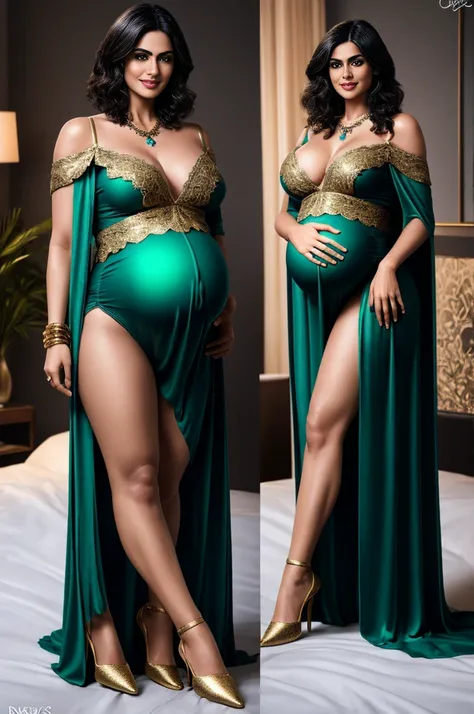 (Photorealistic), masterpiece, best quality, photorealistic, 8k raw photo, a A  high res render of a desi pregnant woman of 30s sexy, busty, perfect hip sexy busty thighs , covering breasts with hands, looking at the viewer , side profile, sexy and  highly...