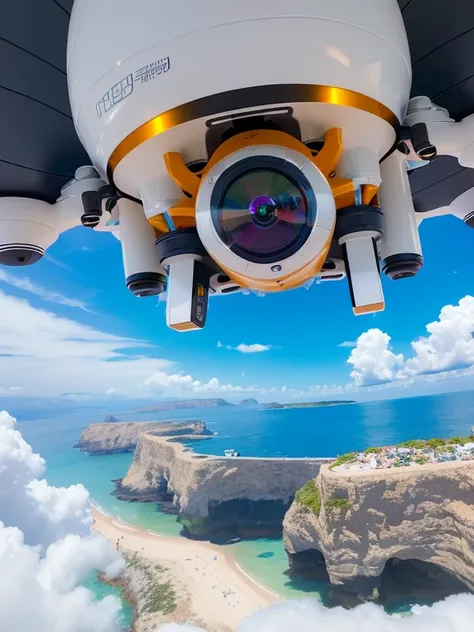 Futuristic high tech drone, high detail, Sphere shaped drone, multiple cameras first person viewer drone 