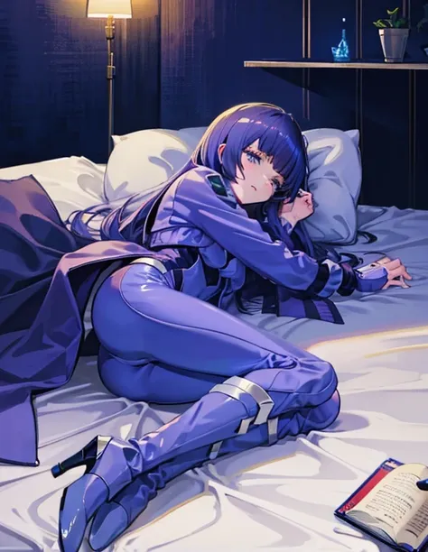 highest quality,sleeping face up in bed，crab crotch，please show me your boots，thigh high boots，leotardチラ見せ，glove，strange thieves...