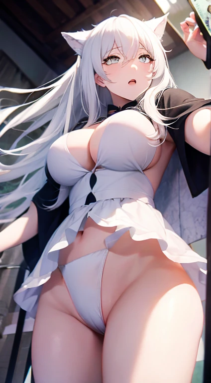 White haired wolf girl without underwear 