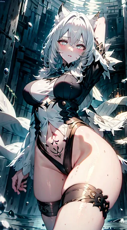 White haired wolf girl without underwear tattooed 