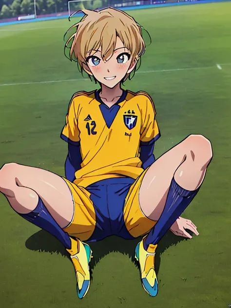 (((official art,Super thin illustration,High resolution, muste piece, best quality,best quality,)))high quality, detailed, (little boy),12 years old, A young ace striker male idol with a super cute face,A boy as beautiful as Planding, Cool handsome face wi...