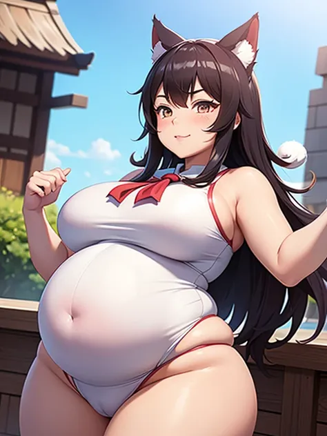 Obese Ahri, sumo,  pregnant belly, leotard 