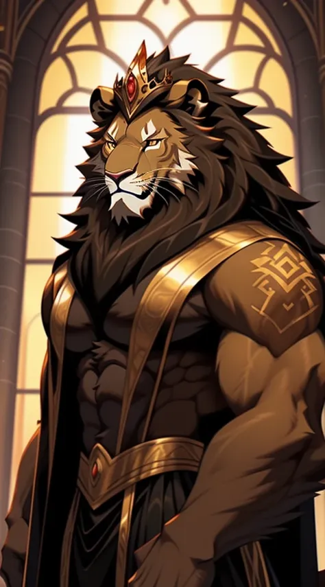 anthro furry lion, the king of the jungle, in the style of dark academia, elegantly formal, majestic, royalty, rich, handsome, s...