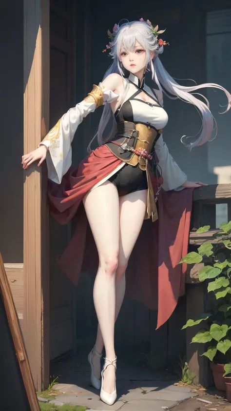 一个white头发和white色面具的女人的特写，beautiful figure painting，Gurwitz，Gurwitz-style artwork，white发神，huge ，Epic and beautiful character art，Stunning character art，Fan Qi，Wu Zhun Shifan，Gurwitz on pixiv art site，long legs，Yuzu，whole body，white