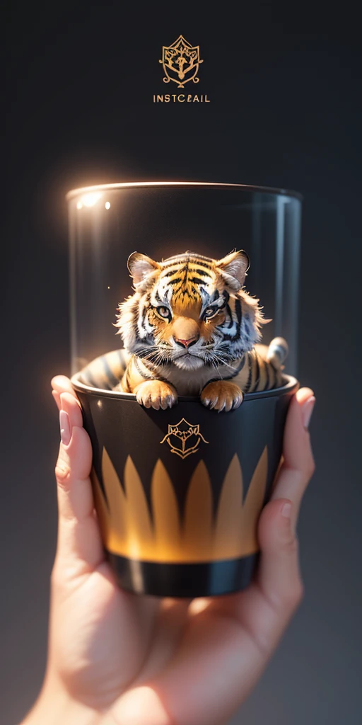 cute tiny hyperrealist Tiger with different color eyes waring a necklace, Chibi, adorable and fluffy, logo design, cartoon, cinematic lighting effect, charming, 3D vector art, cute and quirky, fantasy art, bokeh, hand-drawn, digital painting, soft lighting...