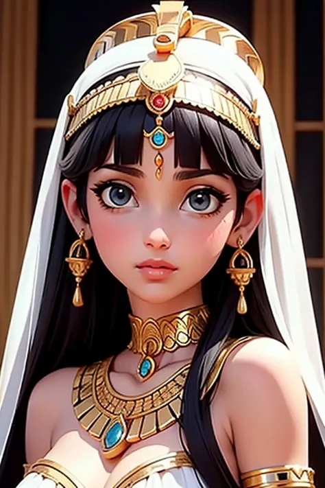 Cleopatra, reina de egipto, princesa, realeza, vestido blanco corto, Jeweler&#39;s, esculturas egipcias.