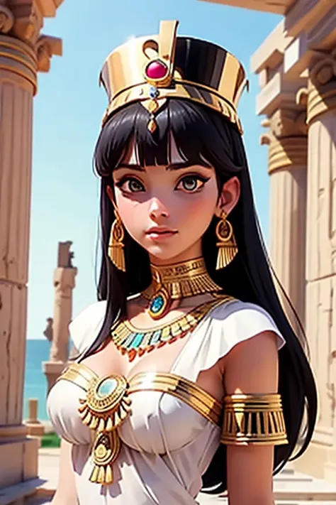 Cleopatra, reina de egipto, princesa, realeza, vestido blanco corto, Jeweler&#39;s, esculturas egipcias.