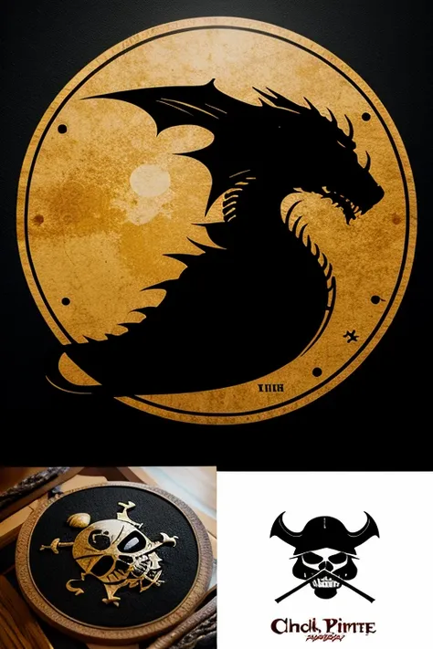 circular pirate logo with references to bottomless dragons